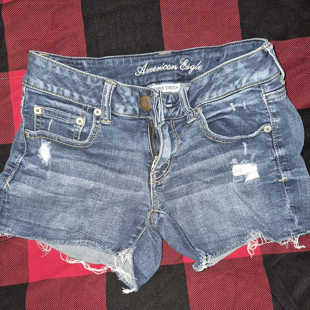 American Eagle Outfitters Dark Blue Distressed Denim Cutoff Shorts